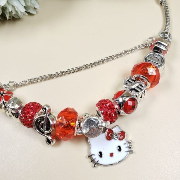 Brand New Hello Kitty Red Stone Silver Bracelet - Picture 4 of 7